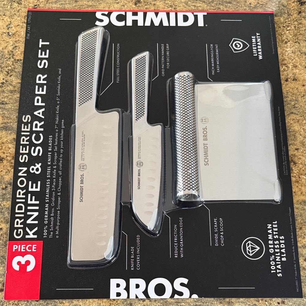 Schmidt Bros 3-Piece Knife & Scraper Set Gridiron Series New